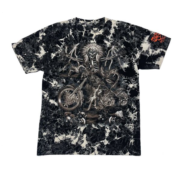 Survivors AOP Native American Skeleton Biker T Shirt Mens XL Black Studs Skulls - Picture 1 of 5